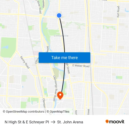 N High St & E Schreyer Pl to St. John Arena map
