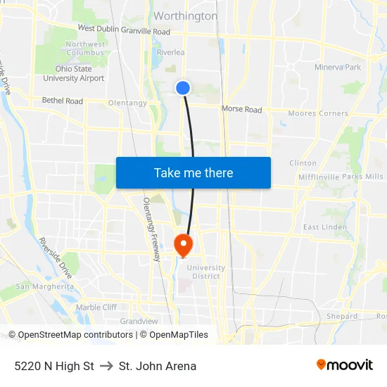 5220 N High St to St. John Arena map