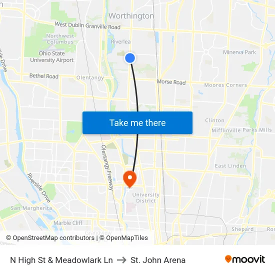 N High St & Meadowlark Ln to St. John Arena map