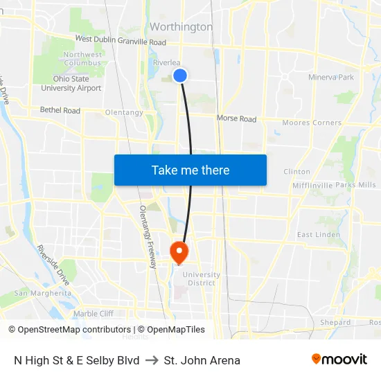 N High St & E Selby Blvd to St. John Arena map