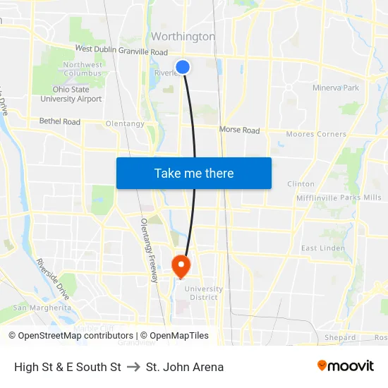 High St & E South St to St. John Arena map