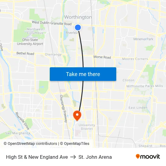 High St & New England Ave to St. John Arena map