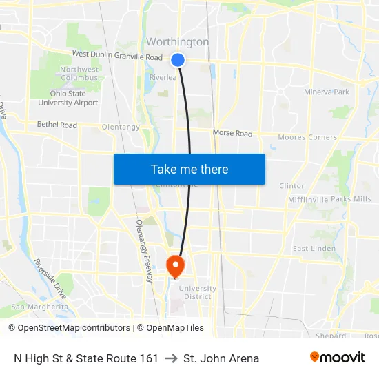 N High St & State Route 161 to St. John Arena map