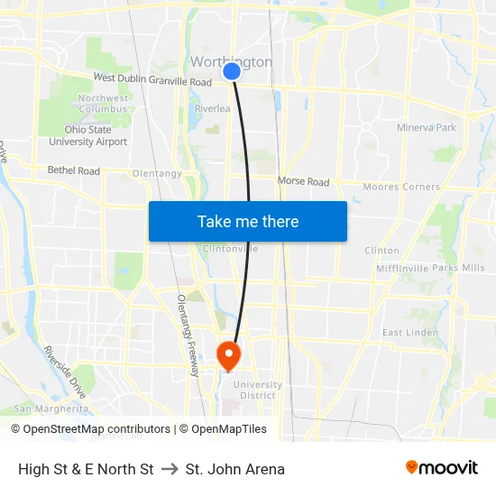 High St & E North St to St. John Arena map