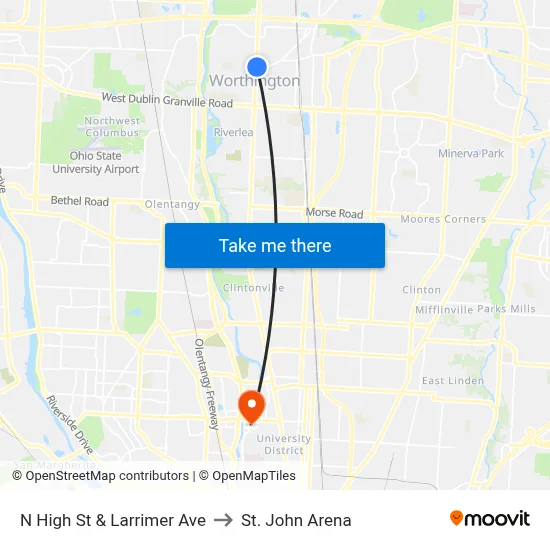 N High St & Larrimer Ave to St. John Arena map