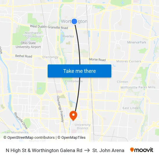 N High St & Worthington Galena Rd to St. John Arena map