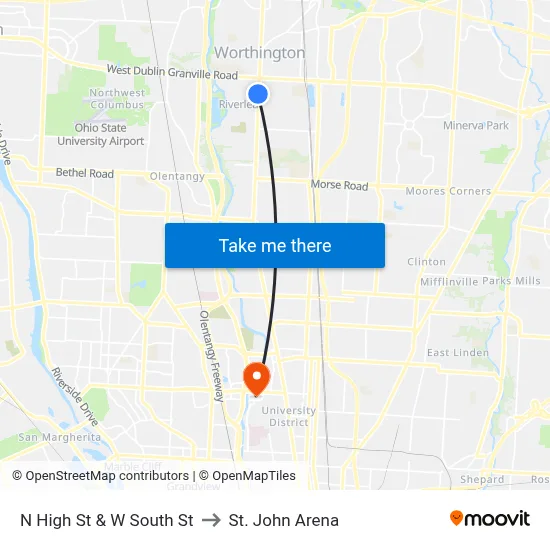 N High St & W South St to St. John Arena map