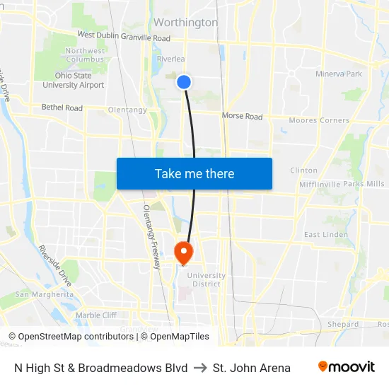 N High St & Broadmeadows Blvd to St. John Arena map