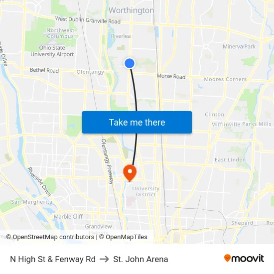 N High St & Fenway Rd to St. John Arena map
