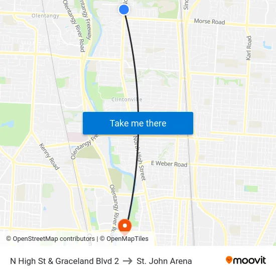 N High St & Graceland Blvd 2 to St. John Arena map