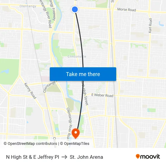 N High St & E Jeffrey Pl to St. John Arena map
