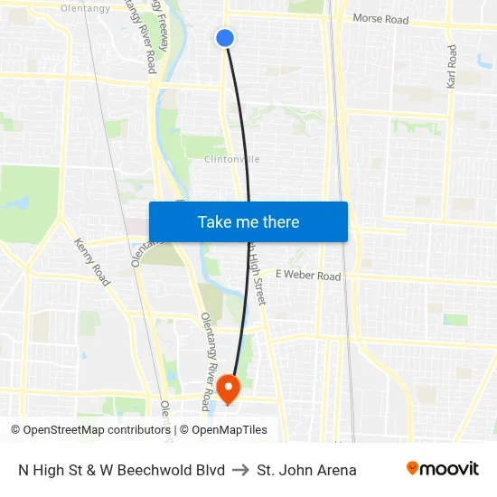 N High St & W Beechwold Blvd to St. John Arena map