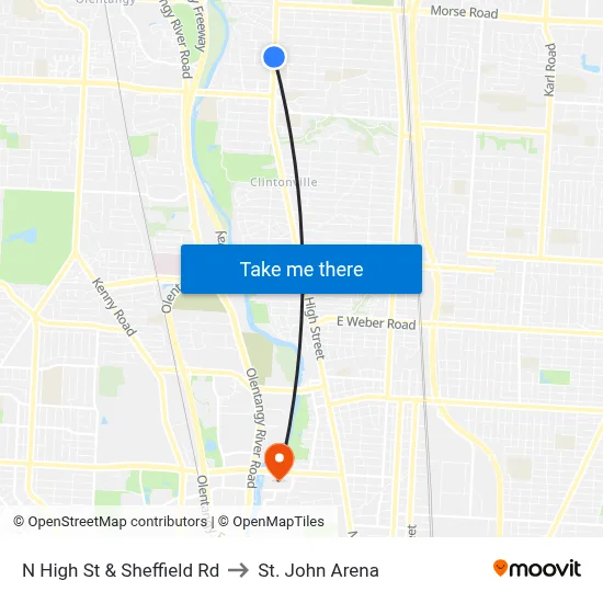 N High St & Sheffield Rd to St. John Arena map