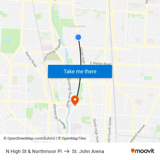 N High St & Northmoor Pl to St. John Arena map