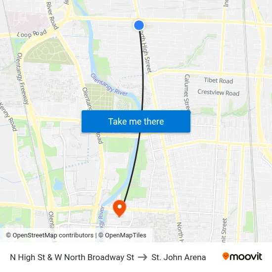 N High St & W North Broadway St to St. John Arena map