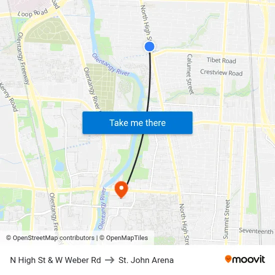N High St & W Weber Rd to St. John Arena map