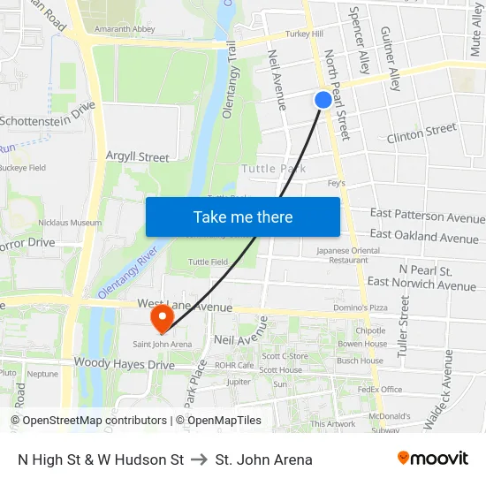 N High St & W Hudson St to St. John Arena map