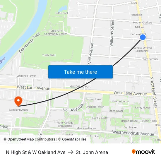 N High St & W Oakland Ave to St. John Arena map