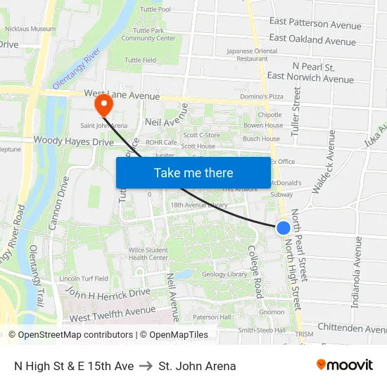 N High St & E 15th Ave to St. John Arena map