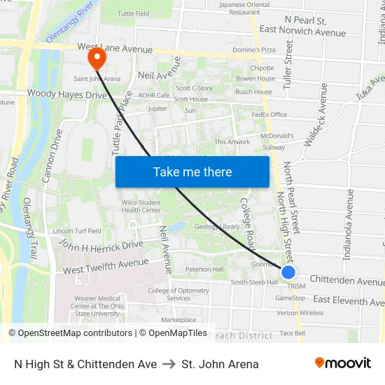 N High St & Chittenden Ave to St. John Arena map