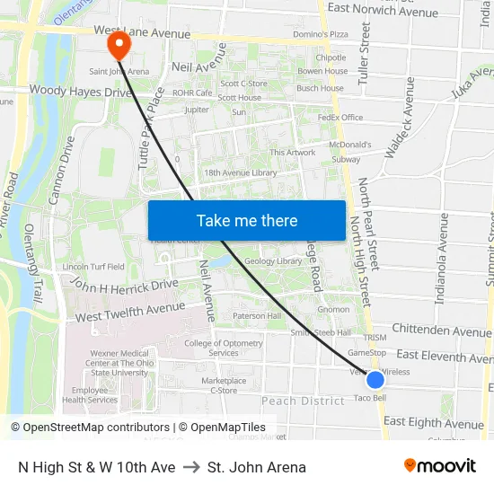 N High St & W 10th Ave to St. John Arena map