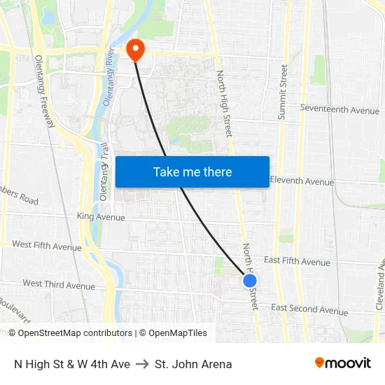 N High St & W 4th Ave to St. John Arena map