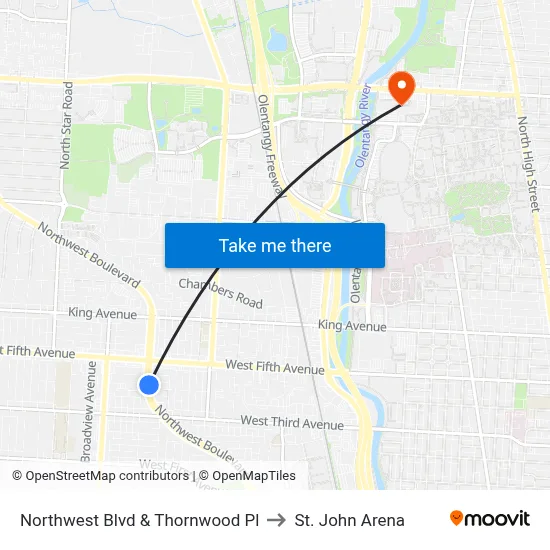 Northwest Blvd & Thornwood Pl to St. John Arena map