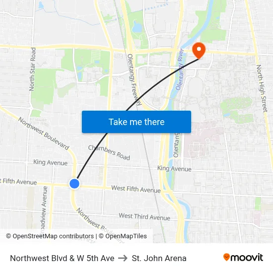 Northwest Blvd & W 5th Ave to St. John Arena map