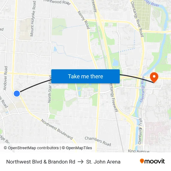 Northwest Blvd & Brandon Rd to St. John Arena map