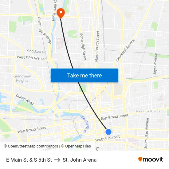 E Main St & S 5th St to St. John Arena map