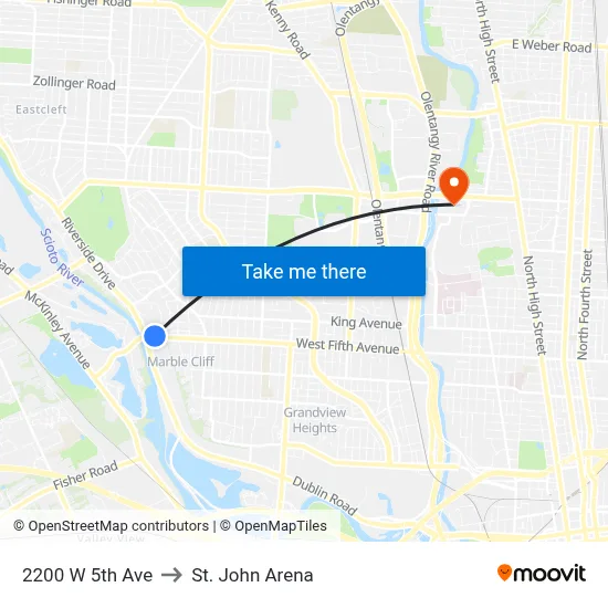 2200 W 5th Ave to St. John Arena map