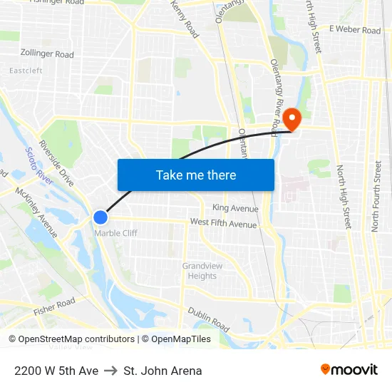 2200 W 5th Ave to St. John Arena map