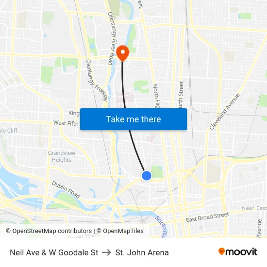 Neil Ave & W Goodale St to St. John Arena map