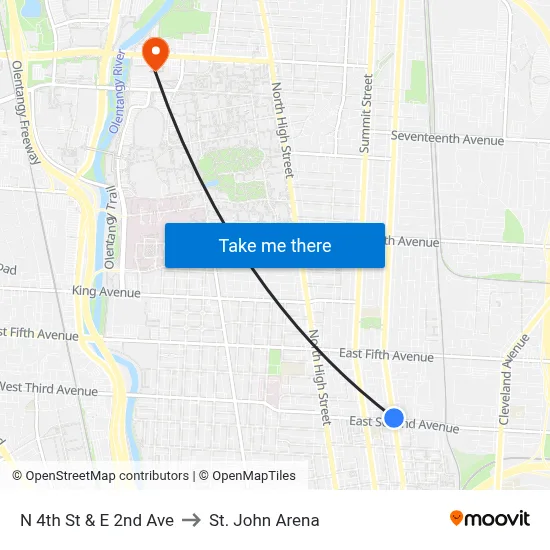 N 4th St & E 2nd Ave to St. John Arena map