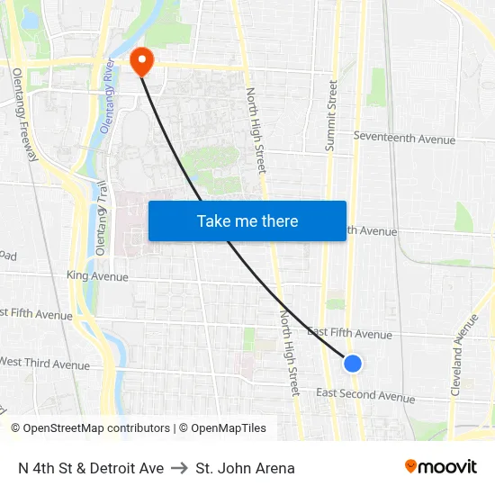 N 4th St & Detroit Ave to St. John Arena map