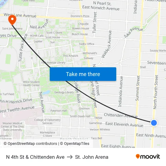 N 4th St & Chittenden Ave to St. John Arena map