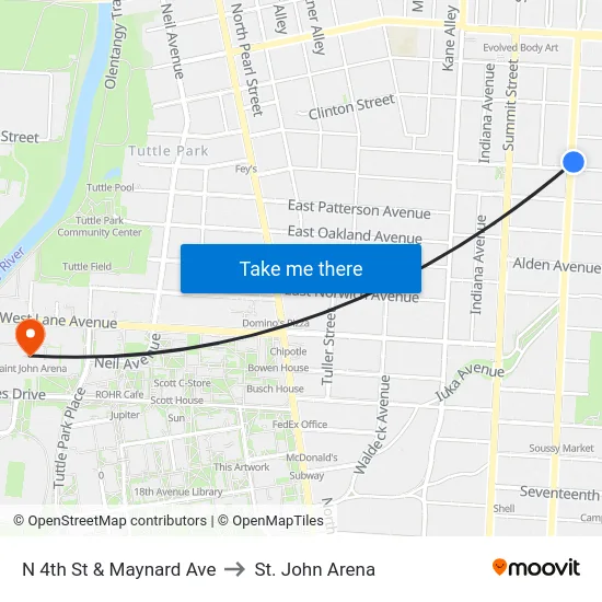 N 4th St & Maynard Ave to St. John Arena map