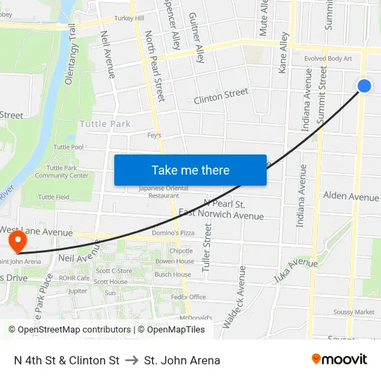 N 4th St & Clinton St to St. John Arena map