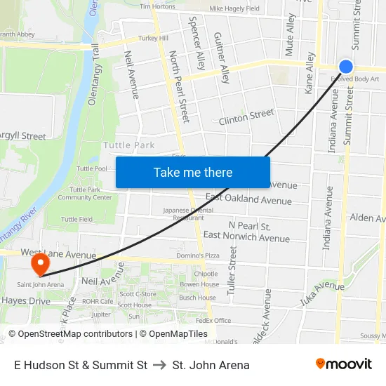 E Hudson St & Summit St to St. John Arena map