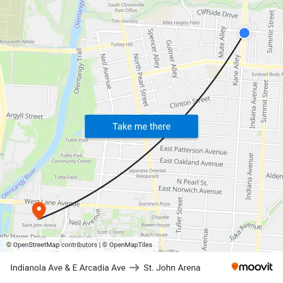 Indianola Ave & E Arcadia Ave to St. John Arena map