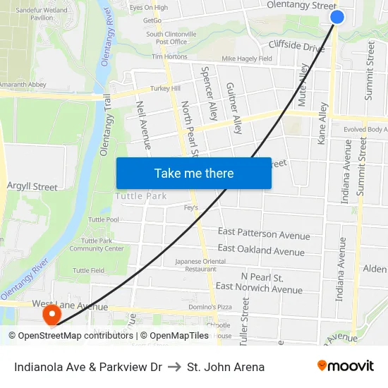 Indianola Ave & Parkview Dr to St. John Arena map