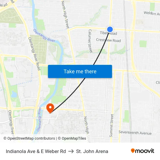 Indianola Ave & E Weber Rd to St. John Arena map