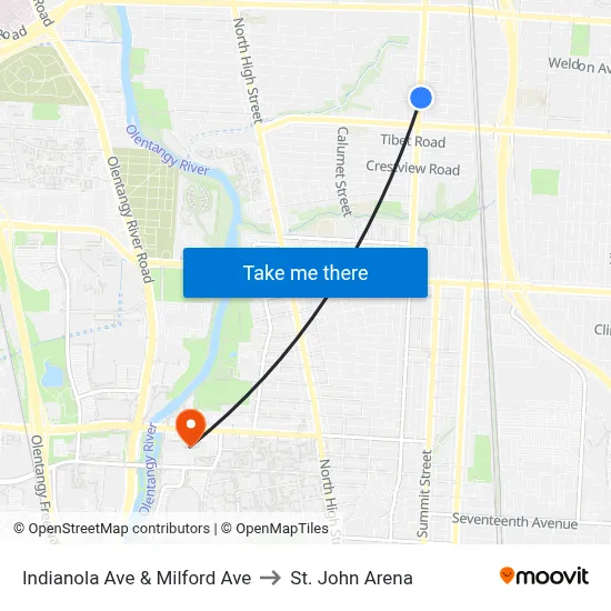 Indianola Ave & Milford Ave to St. John Arena map