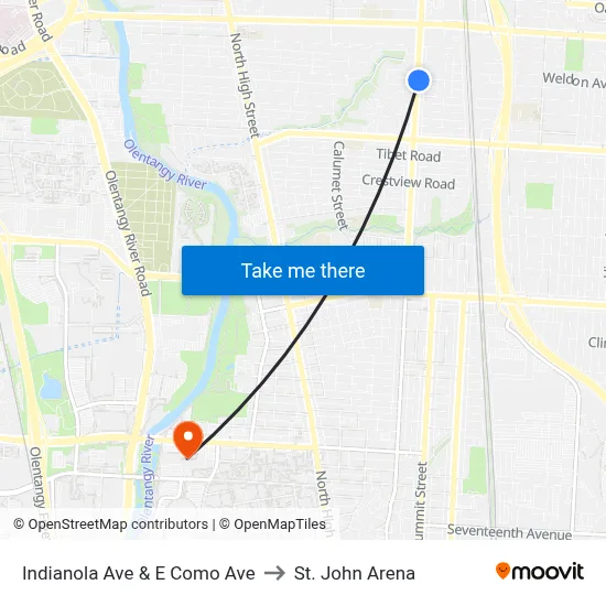 Indianola Ave & E Como Ave to St. John Arena map