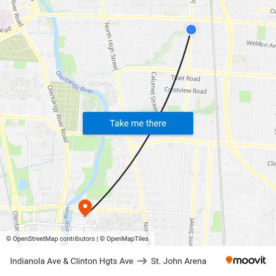 Indianola Ave & Clinton Hgts Ave to St. John Arena map