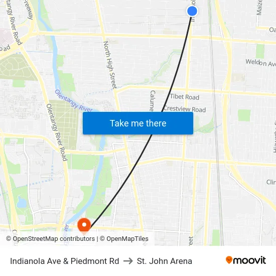 Indianola Ave & Piedmont Rd to St. John Arena map
