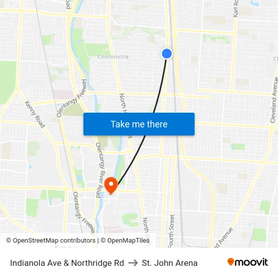 Indianola Ave & Northridge Rd to St. John Arena map