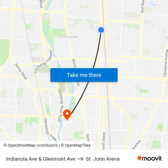 Indianola Ave & Glenmont Ave to St. John Arena map