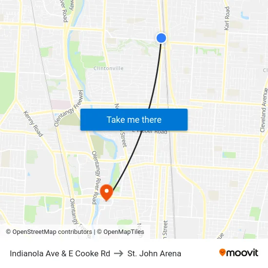 Indianola Ave & E Cooke Rd to St. John Arena map