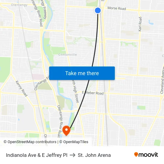 Indianola Ave & E Jeffrey Pl to St. John Arena map